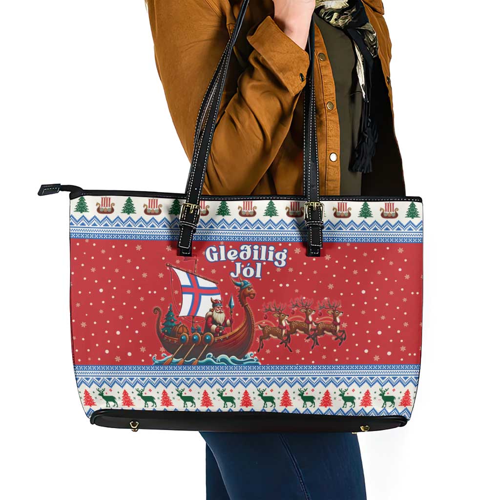 Faroe Islands Viking Santa Christmas Leather Tote Bag Funny Reindeer Norse Xmas - Wonder Print Shop