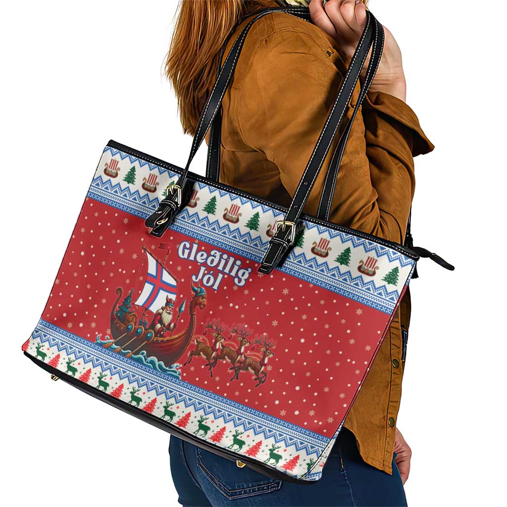 Faroe Islands Viking Santa Christmas Leather Tote Bag Funny Reindeer Norse Xmas - Wonder Print Shop