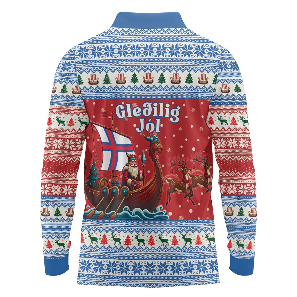 Faroe Islands Viking Santa Christmas Long Sleeve Polo Shirt Funny Reindeer Norse Xmas - Wonder Print Shop