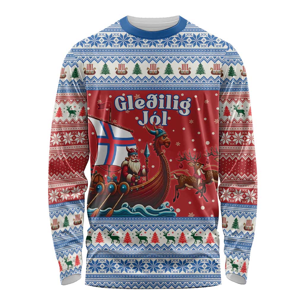 Faroe Islands Viking Santa Christmas Long Sleeve Shirt Funny Reindeer Norse Xmas - Wonder Print Shop