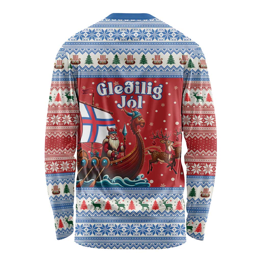 Faroe Islands Viking Santa Christmas Long Sleeve Shirt Funny Reindeer Norse Xmas - Wonder Print Shop