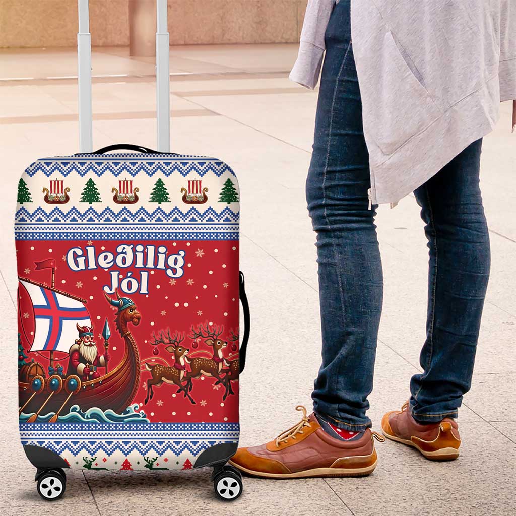 Faroe Islands Viking Santa Christmas Luggage Cover Funny Reindeer Norse Xmas - Wonder Print Shop