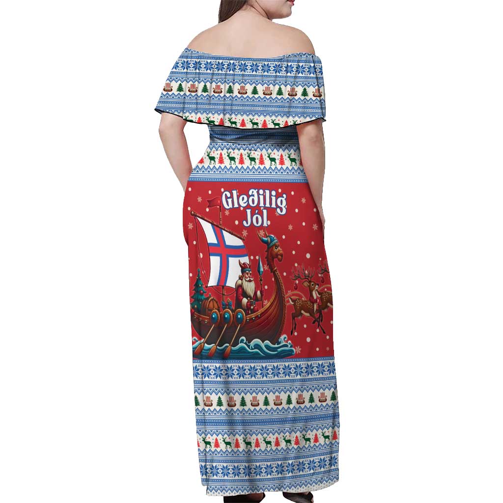 Faroe Islands Viking Santa Christmas Off Shoulder Maxi Dress Funny Reindeer Norse Xmas - Wonder Print Shop