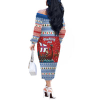 Faroe Islands Viking Santa Christmas Off The Shoulder Long Sleeve Dress Funny Reindeer Norse Xmas - Wonder Print Shop