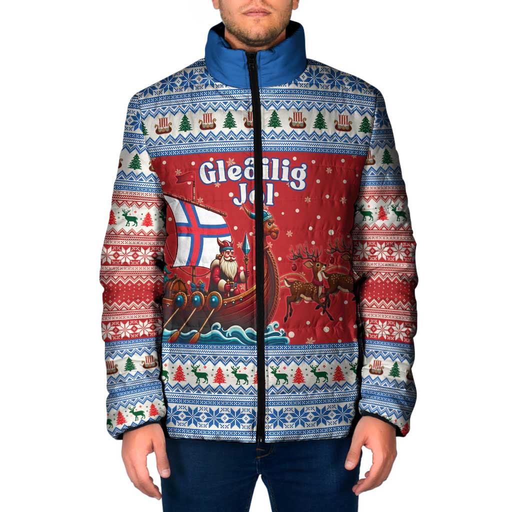 Faroe Islands Viking Santa Christmas Padded Jacket Funny Reindeer Norse Xmas - Wonder Print Shop