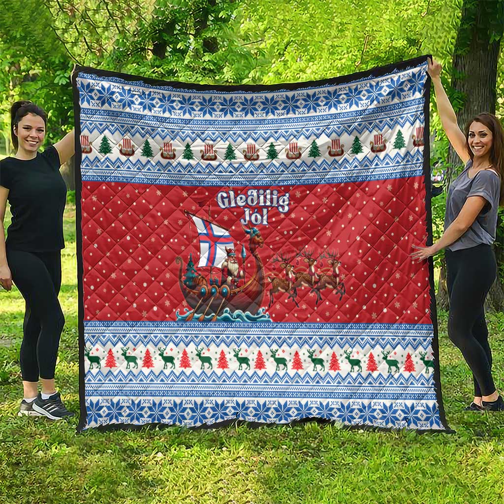 Faroe Islands Viking Santa Christmas Quilt Funny Reindeer Norse Xmas - Wonder Print Shop
