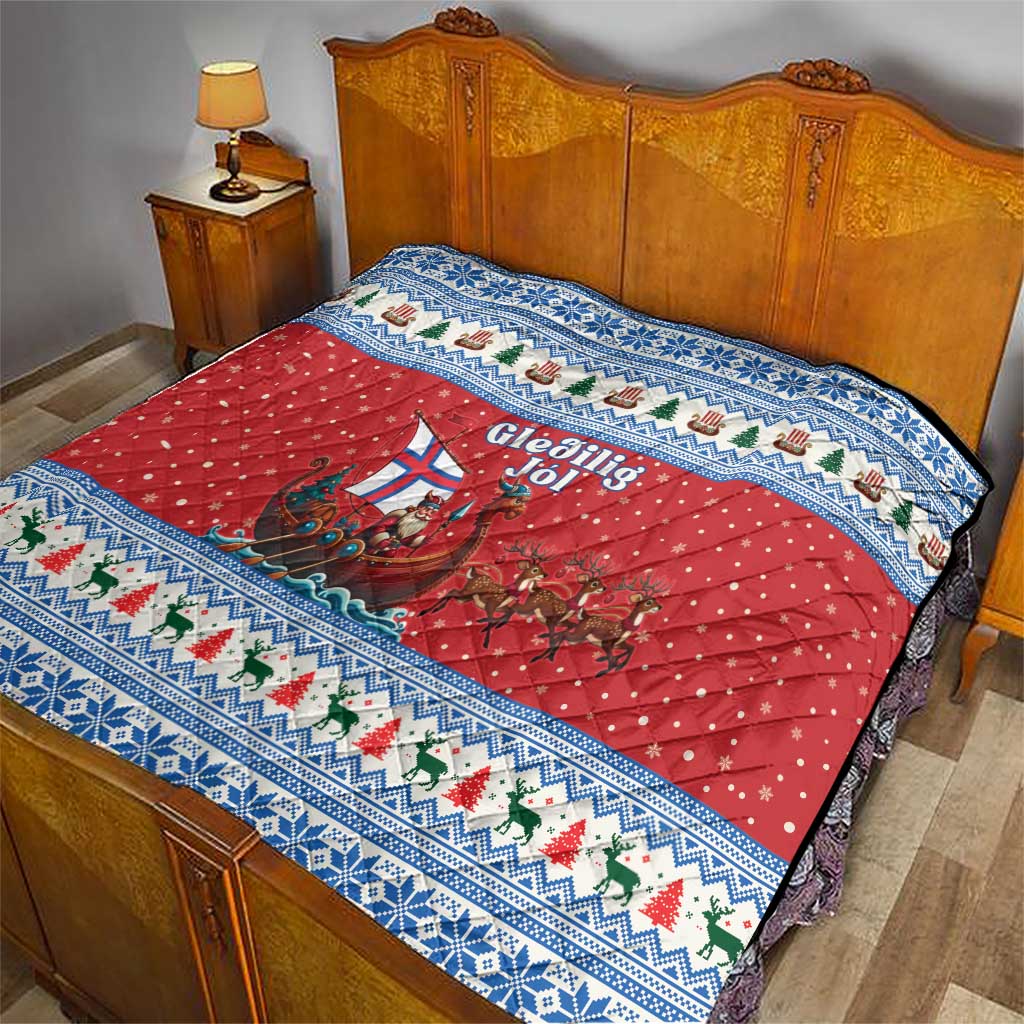Faroe Islands Viking Santa Christmas Quilt Funny Reindeer Norse Xmas - Wonder Print Shop