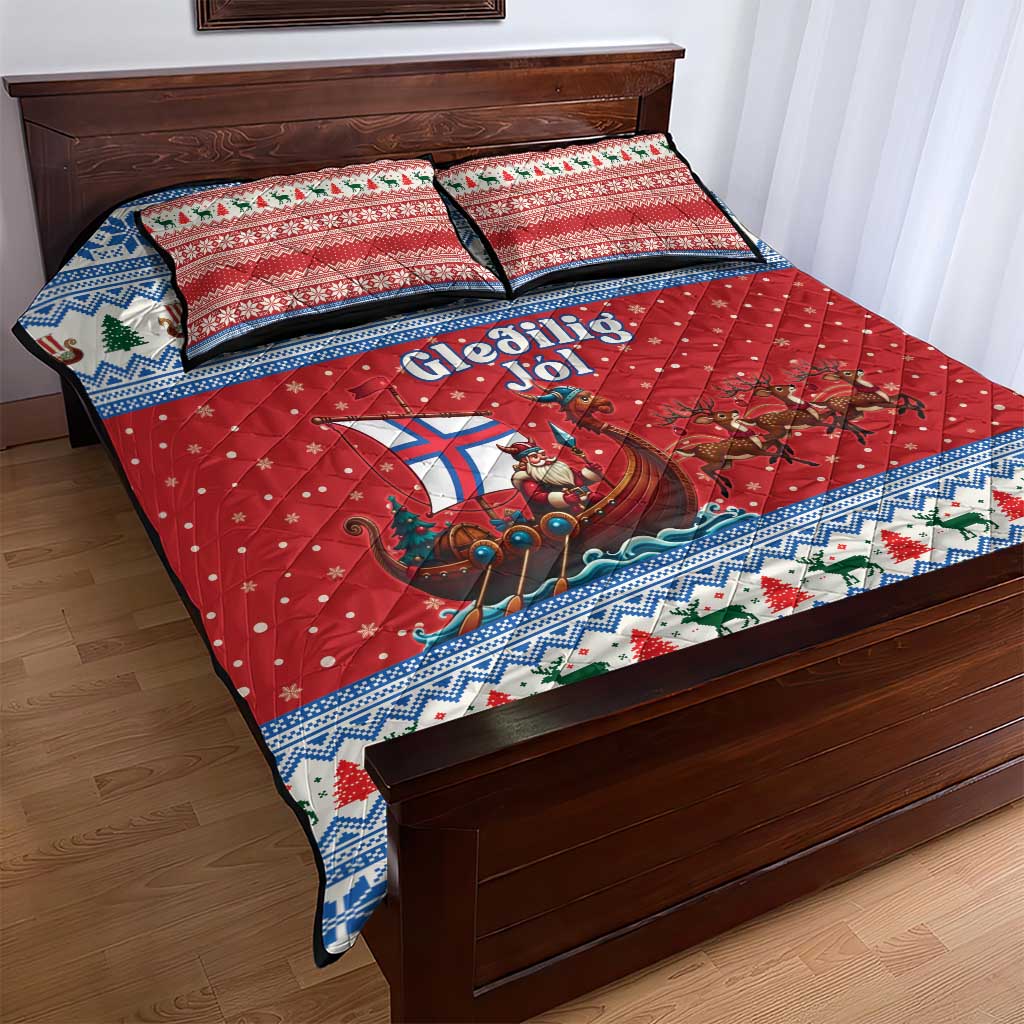 Faroe Islands Viking Santa Christmas Quilt Bed Set Funny Reindeer Norse Xmas - Wonder Print Shop