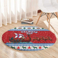 Faroe Islands Viking Santa Christmas Round Carpet Funny Reindeer Norse Xmas - Wonder Print Shop
