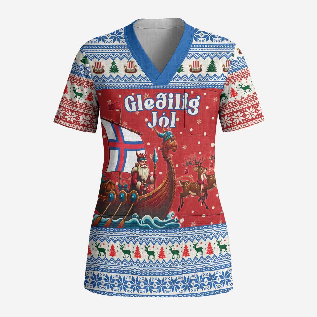Faroe Islands Viking Santa Christmas Scrub Top Funny Reindeer Norse Xmas - Wonder Print Shop