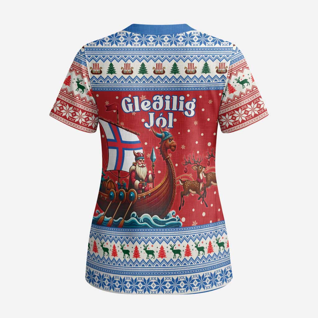 Faroe Islands Viking Santa Christmas Scrub Top Funny Reindeer Norse Xmas - Wonder Print Shop