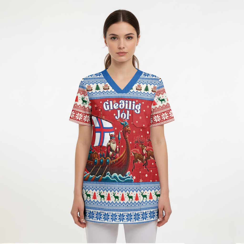 Faroe Islands Viking Santa Christmas Scrub Top Funny Reindeer Norse Xmas - Wonder Print Shop