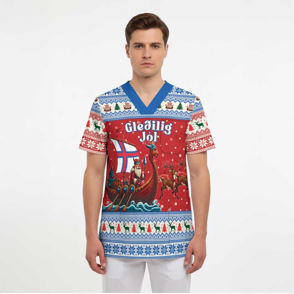 Faroe Islands Viking Santa Christmas Scrub Top Funny Reindeer Norse Xmas - Wonder Print Shop