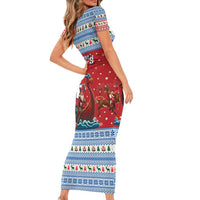 Faroe Islands Viking Santa Christmas Short Sleeve Bodycon Dress Funny Reindeer Norse Xmas - Wonder Print Shop