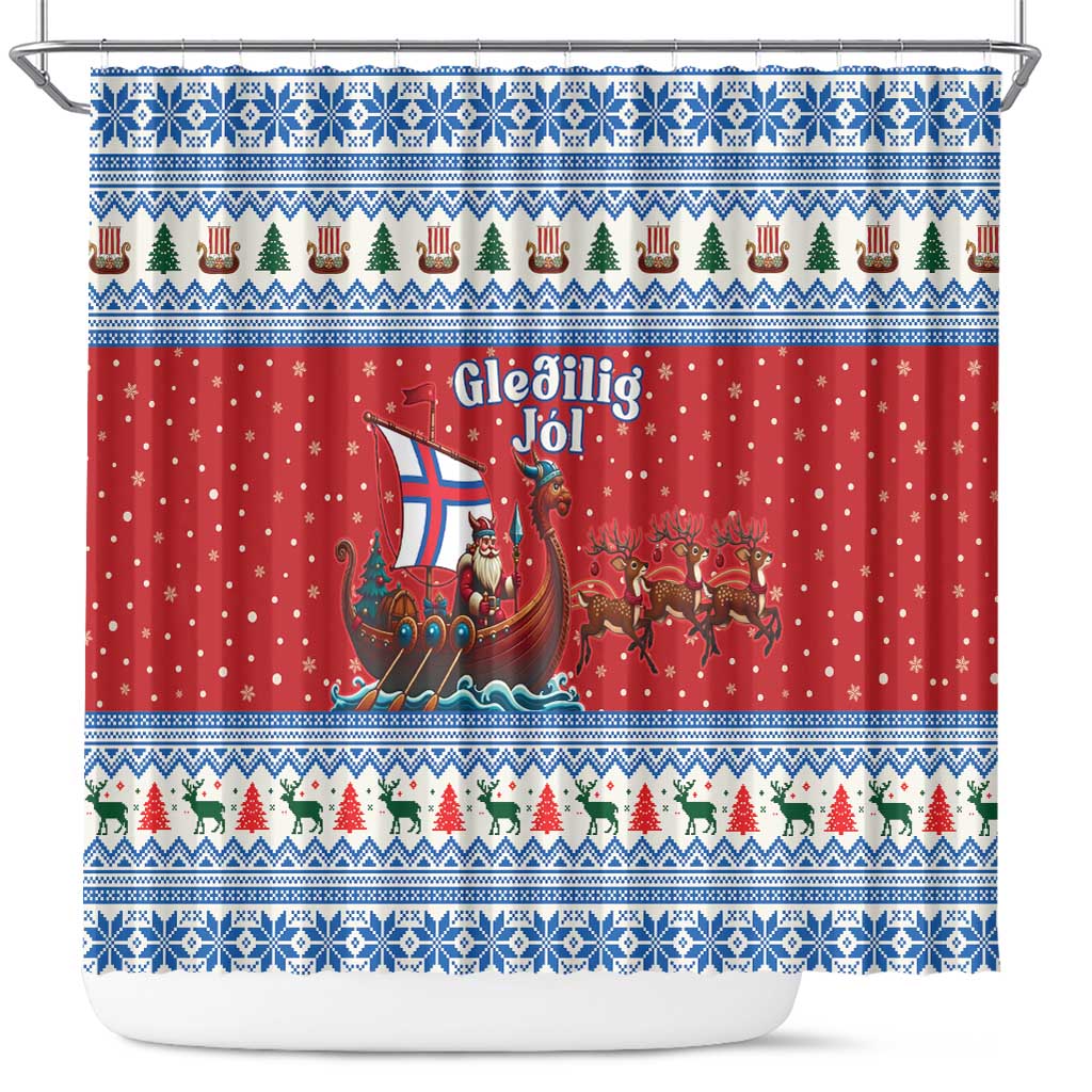 Faroe Islands Viking Santa Christmas Shower Curtain Funny Reindeer Norse Xmas - Wonder Print Shop