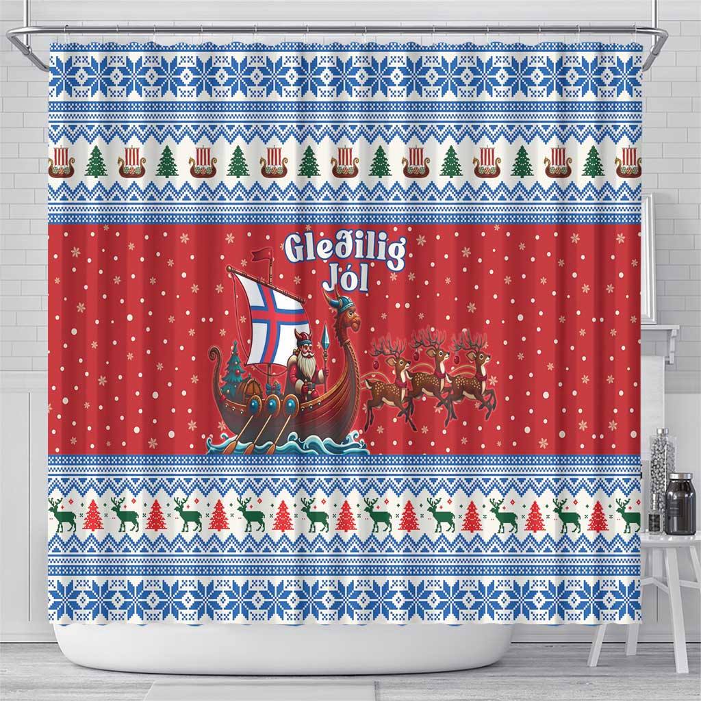 Faroe Islands Viking Santa Christmas Shower Curtain Funny Reindeer Norse Xmas - Wonder Print Shop