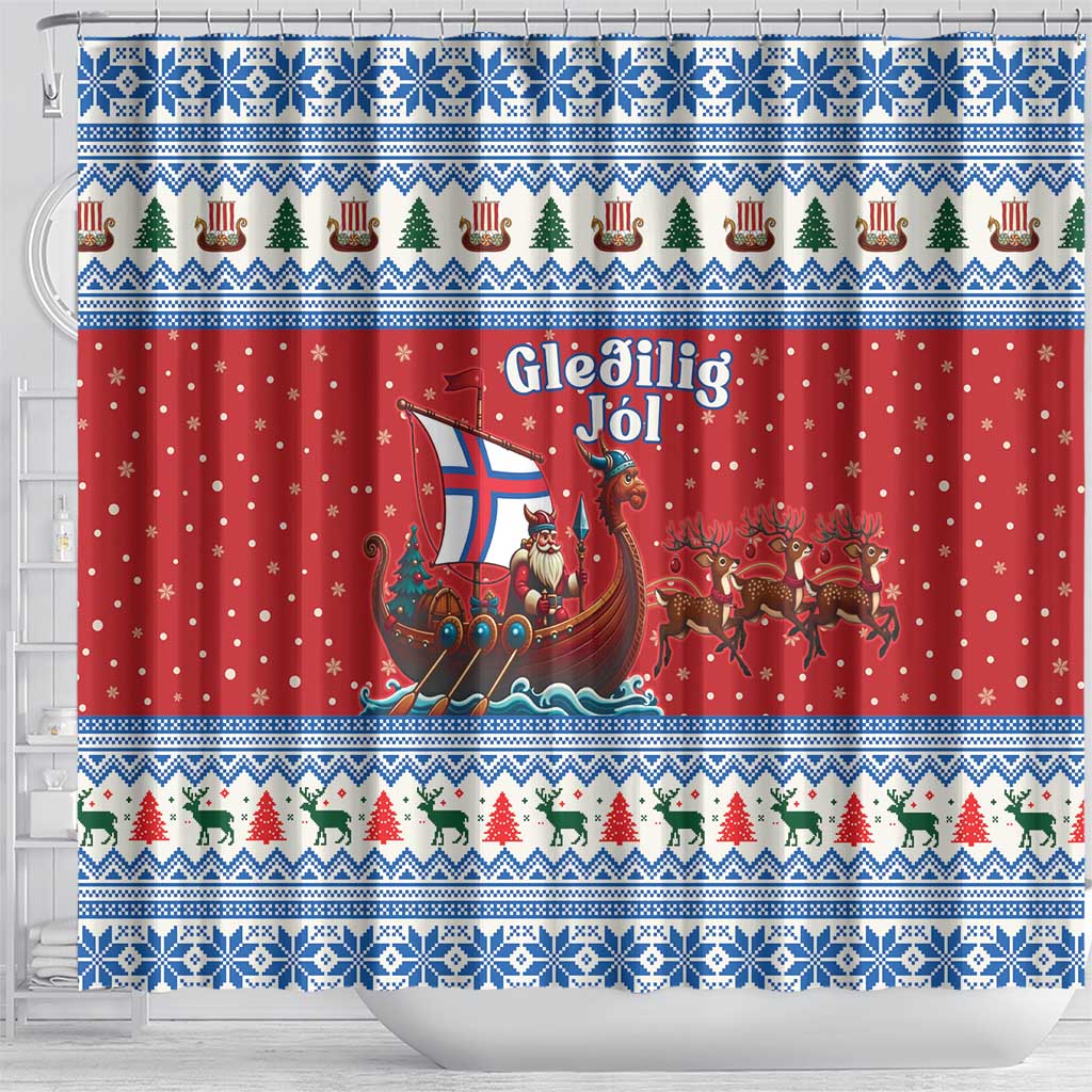 Faroe Islands Viking Santa Christmas Shower Curtain Funny Reindeer Norse Xmas - Wonder Print Shop