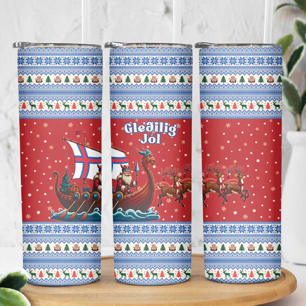 Faroe Islands Viking Santa Christmas Skinny Tumbler Funny Reindeer Norse Xmas - Wonder Print Shop