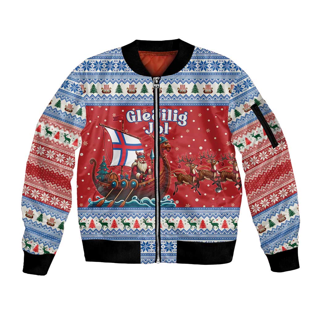 Faroe Islands Viking Santa Christmas Sleeve Zip Bomber Jacket Funny Reindeer Norse Xmas - Wonder Print Shop