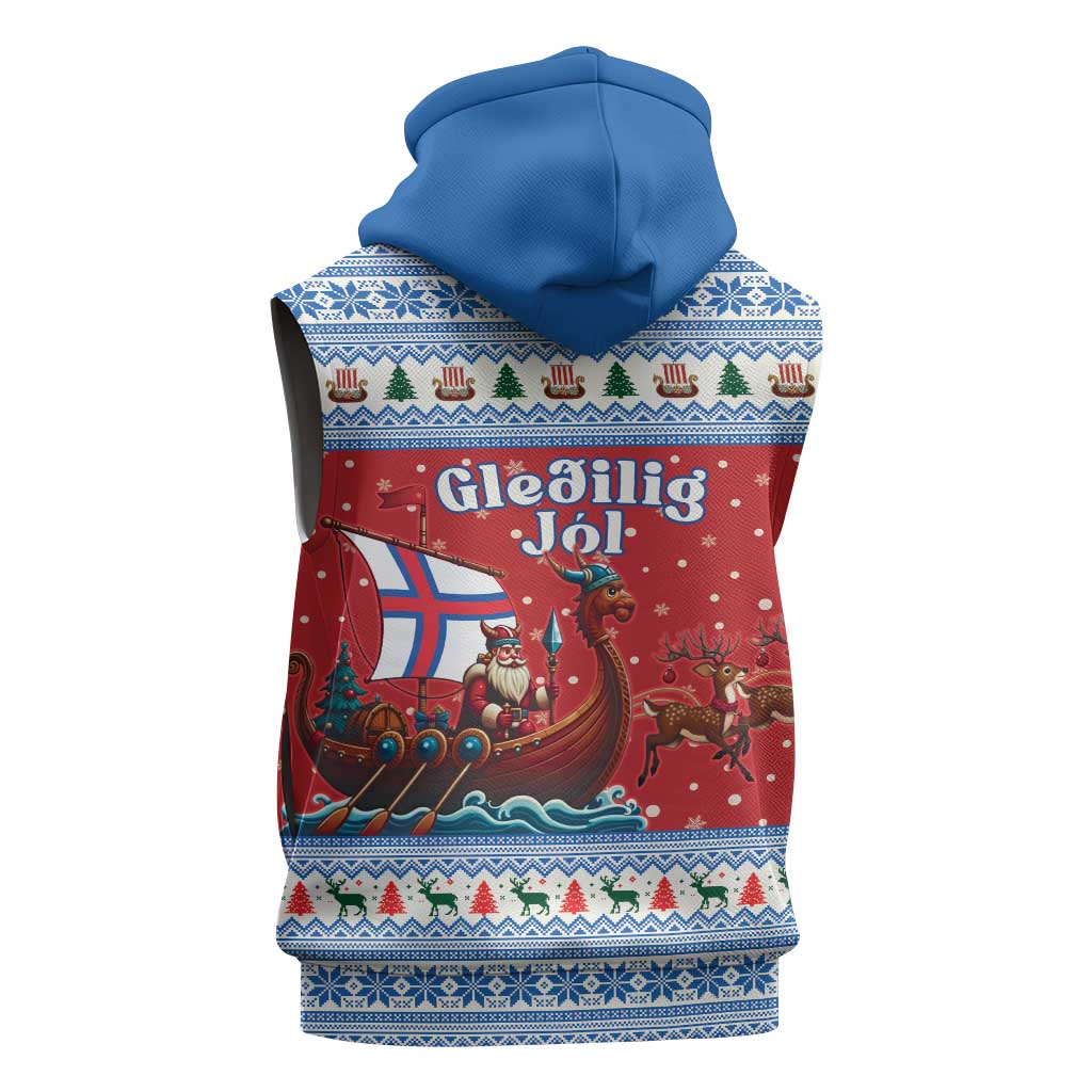 Faroe Islands Viking Santa Christmas Sleeveless Hoodie Funny Reindeer Norse Xmas - Wonder Print Shop
