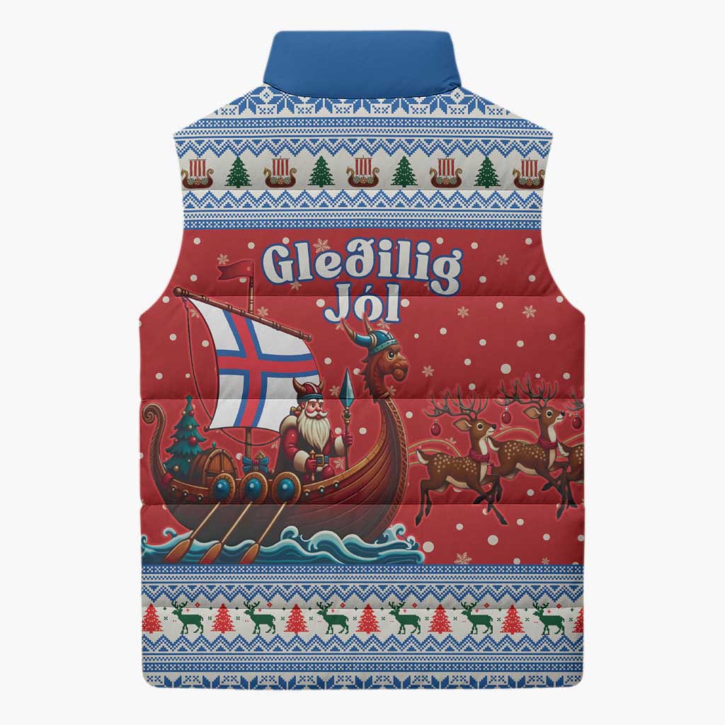 Faroe Islands Viking Santa Christmas Sleeveless Puffer Jacket Funny Reindeer Norse Xmas - Wonder Print Shop