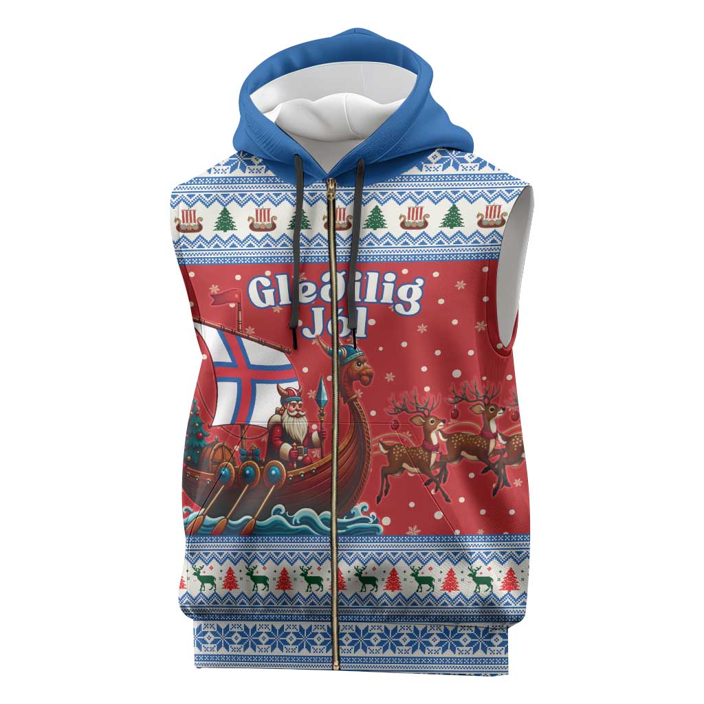 Faroe Islands Viking Santa Christmas Sleeveless Zip Hoodie Funny Reindeer Norse Xmas - Wonder Print Shop