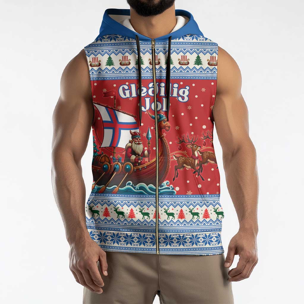 Faroe Islands Viking Santa Christmas Sleeveless Zip Hoodie Funny Reindeer Norse Xmas - Wonder Print Shop