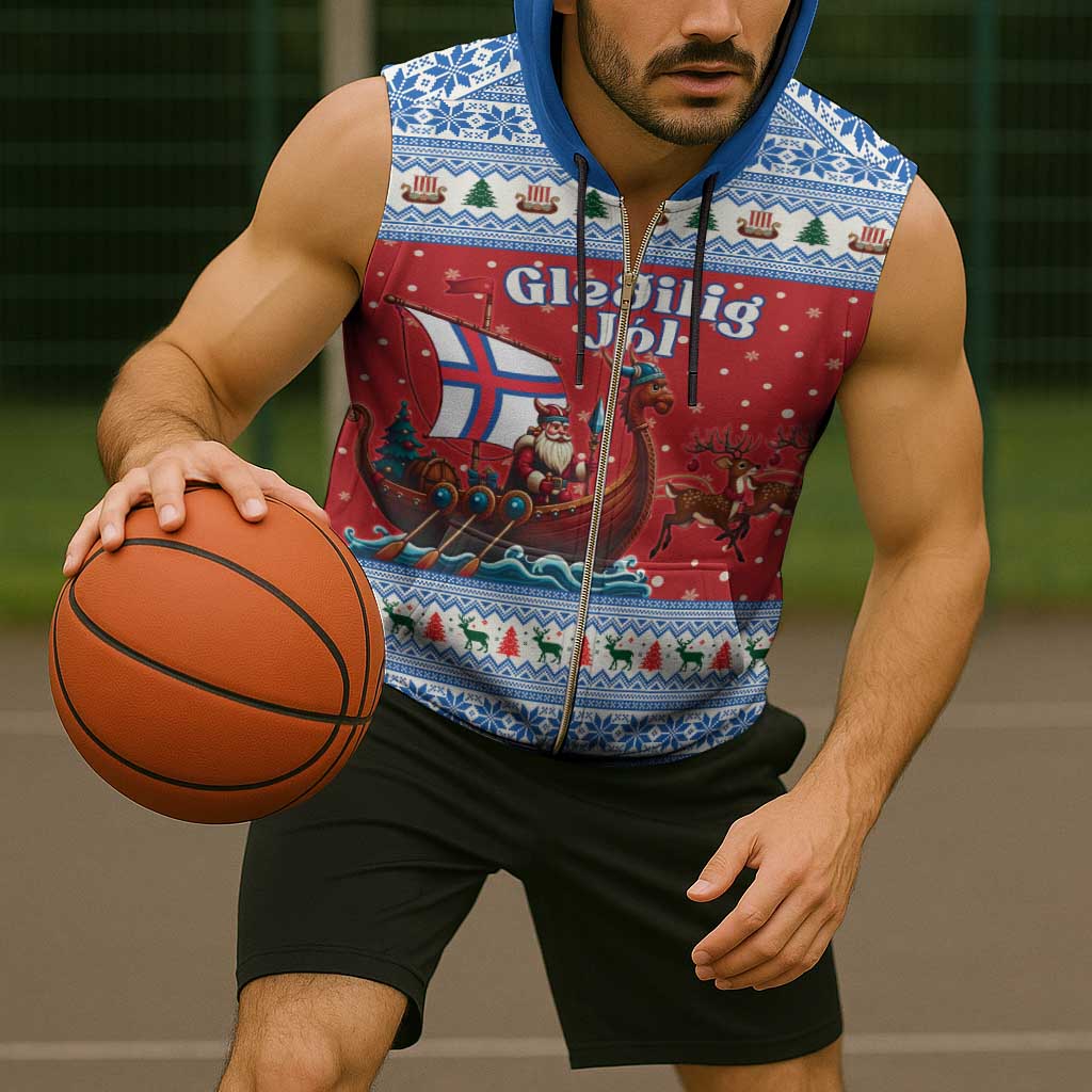 Faroe Islands Viking Santa Christmas Sleeveless Zip Hoodie Funny Reindeer Norse Xmas - Wonder Print Shop