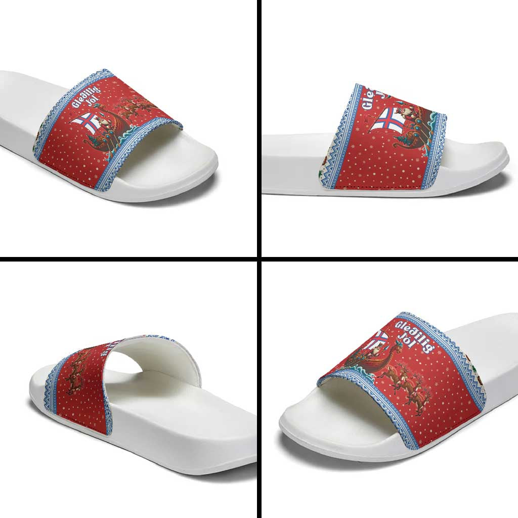 Faroe Islands Viking Santa Christmas Slide Sandals Funny Reindeer Norse Xmas - Wonder Print Shop