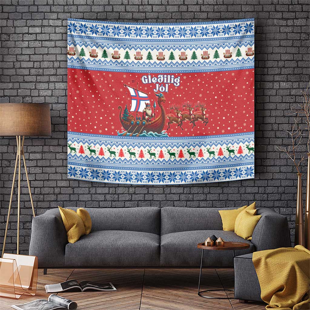Faroe Islands Viking Santa Christmas Tapestry Funny Reindeer Norse Xmas - Wonder Print Shop