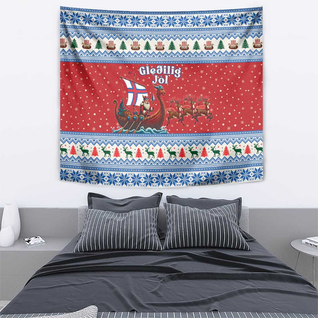 Faroe Islands Viking Santa Christmas Tapestry Funny Reindeer Norse Xmas - Wonder Print Shop