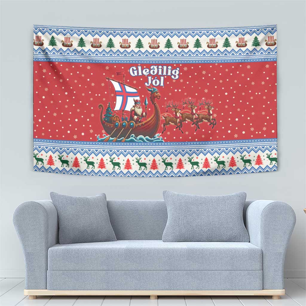 Faroe Islands Viking Santa Christmas Tapestry Funny Reindeer Norse Xmas - Wonder Print Shop
