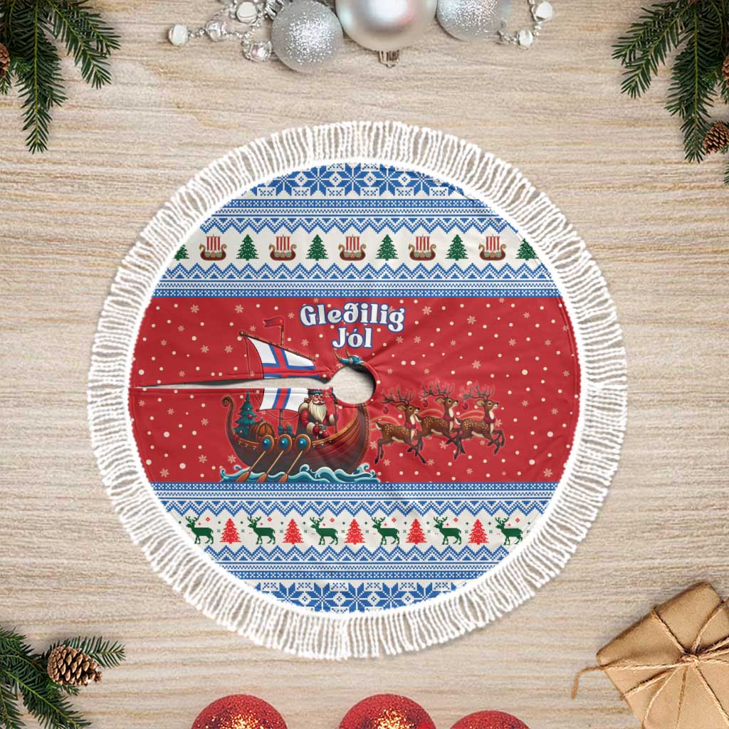 Faroe Islands Viking Santa Christmas Tree Skirt Funny Reindeer Norse Xmas - Wonder Print Shop