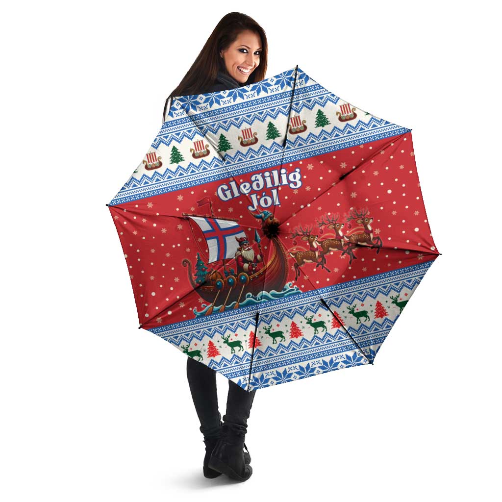 Faroe Islands Viking Santa Christmas Umbrella Funny Reindeer Norse Xmas - Wonder Print Shop