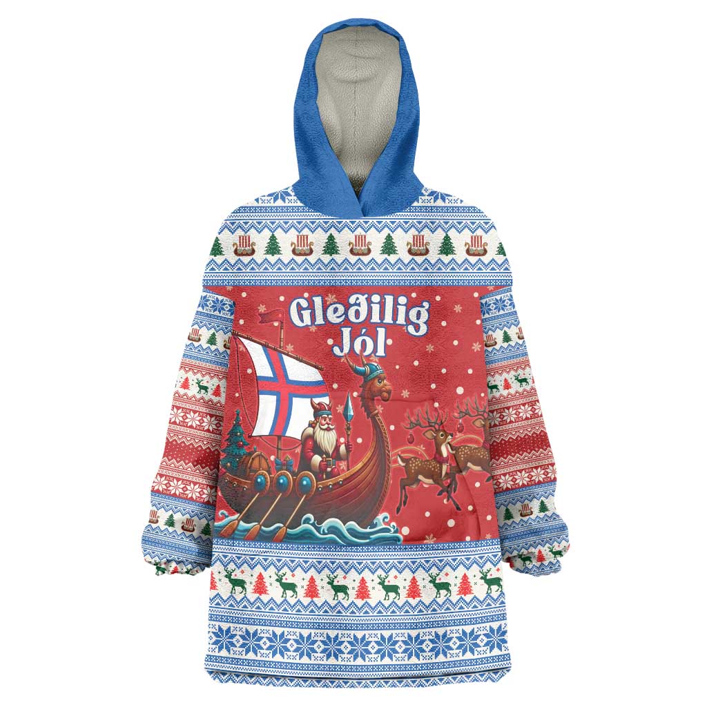 Faroe Islands Viking Santa Christmas Wearable Blanket Hoodie Funny Reindeer Norse Xmas - Wonder Print Shop