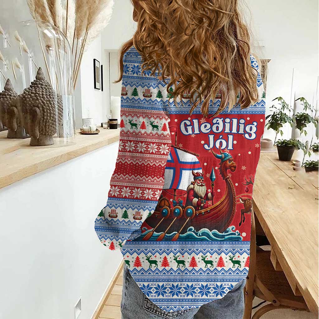 Faroe Islands Viking Santa Christmas Women Casual Shirt Funny Reindeer Norse Xmas - Wonder Print Shop