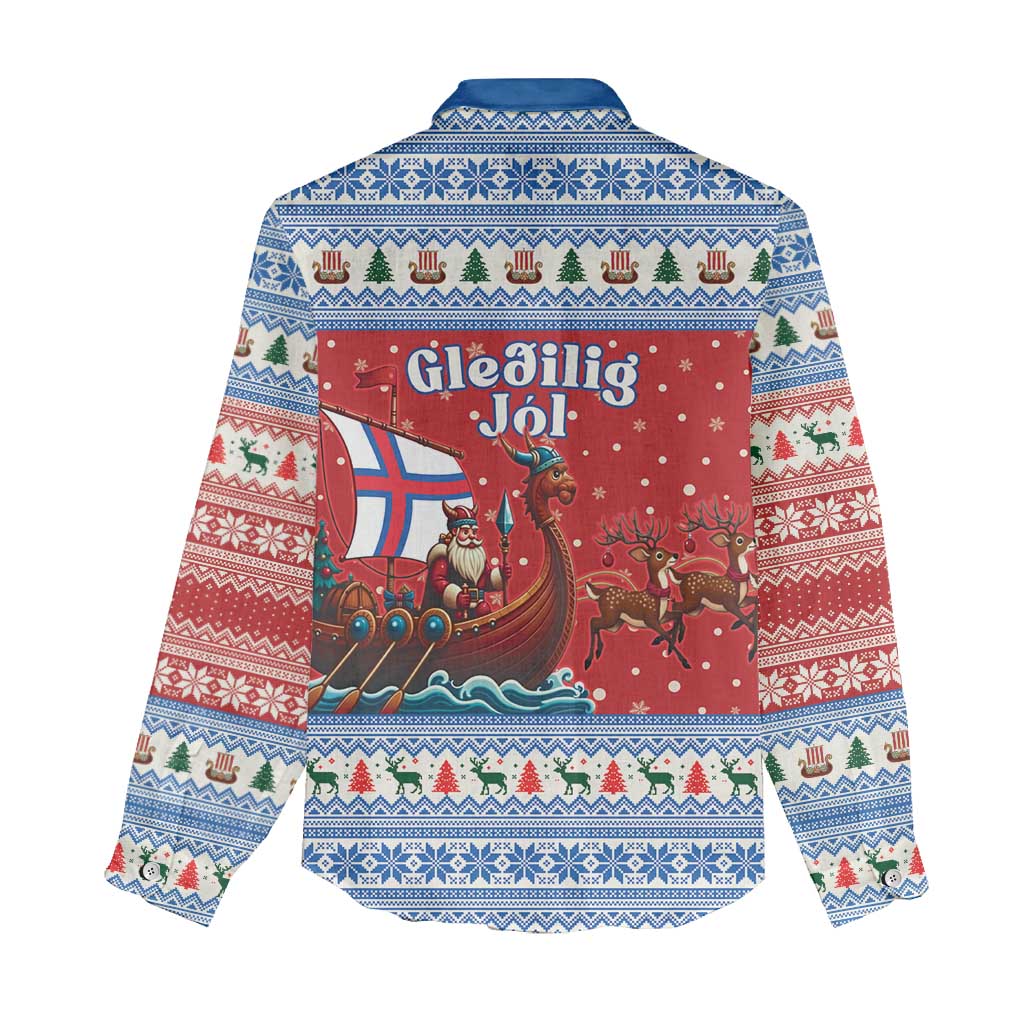 Faroe Islands Viking Santa Christmas Women Casual Shirt Funny Reindeer Norse Xmas - Wonder Print Shop