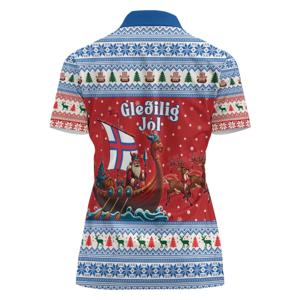Faroe Islands Viking Santa Christmas Women Polo Shirt Funny Reindeer Norse Xmas - Wonder Print Shop