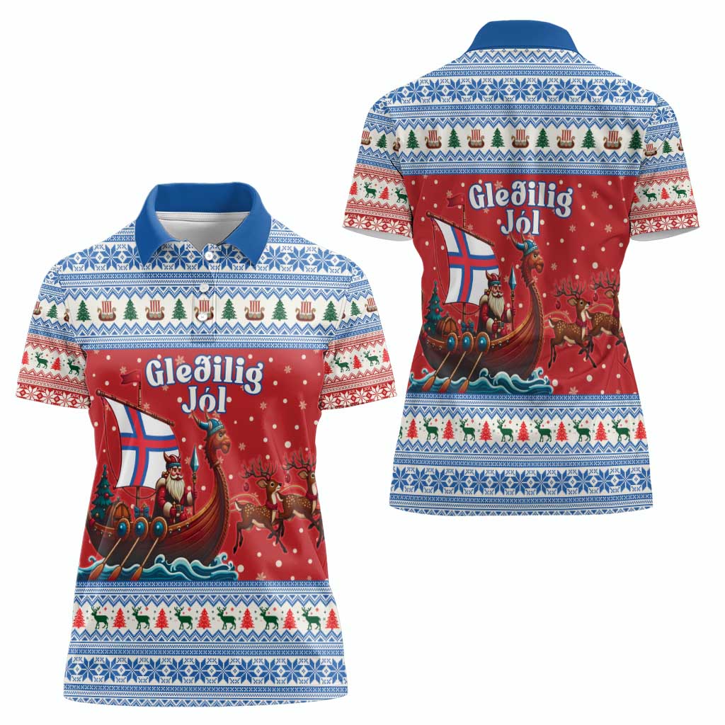 Faroe Islands Viking Santa Christmas Women Polo Shirt Funny Reindeer Norse Xmas - Wonder Print Shop
