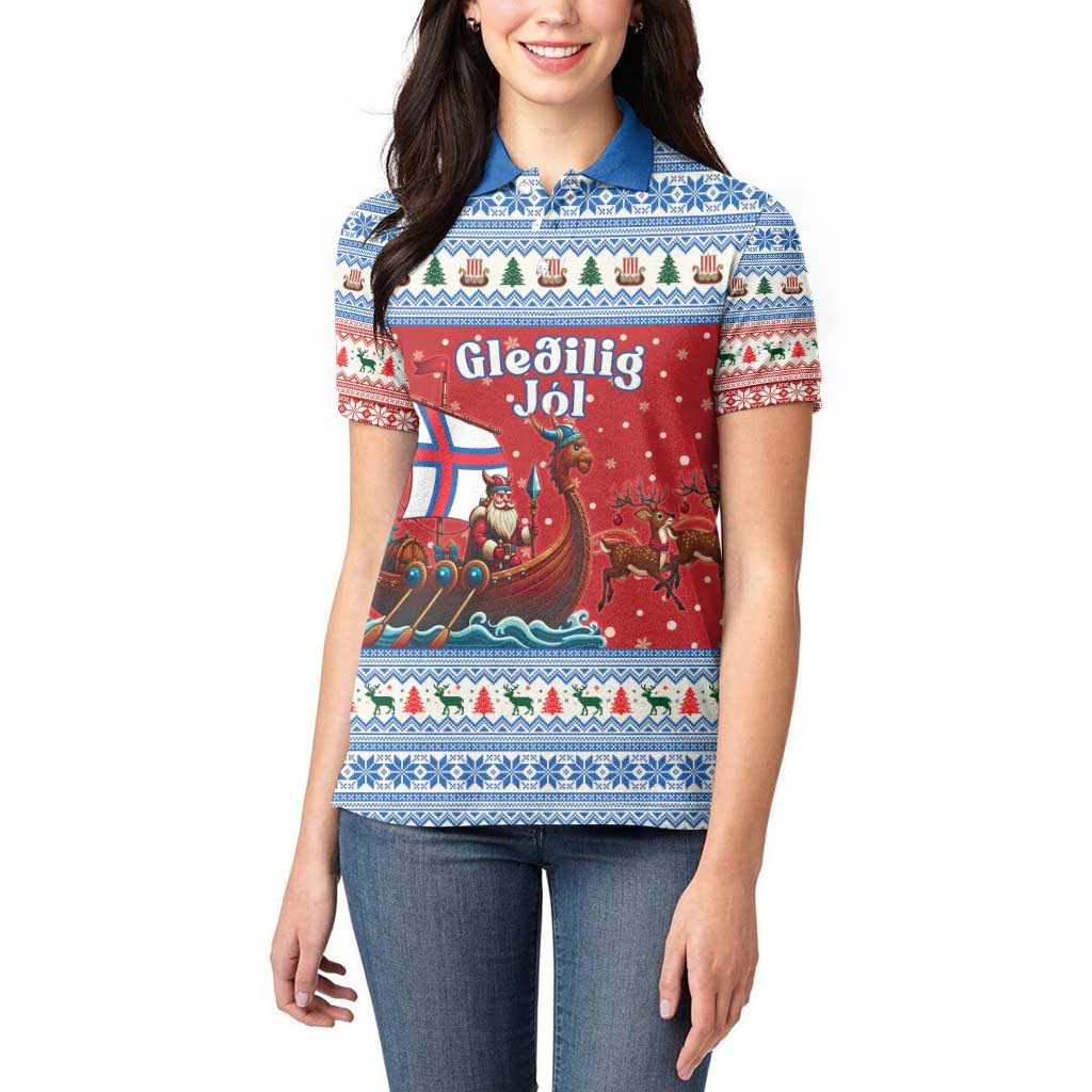 Faroe Islands Viking Santa Christmas Women Polo Shirt Funny Reindeer Norse Xmas - Wonder Print Shop