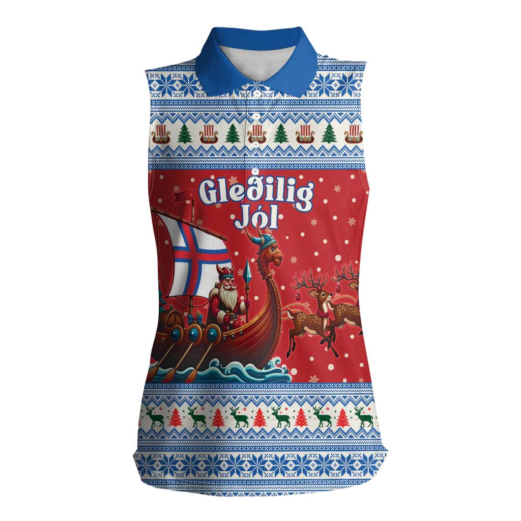 Faroe Islands Viking Santa Christmas Women Sleeveless Polo Shirt Funny Reindeer Norse Xmas - Wonder Print Shop