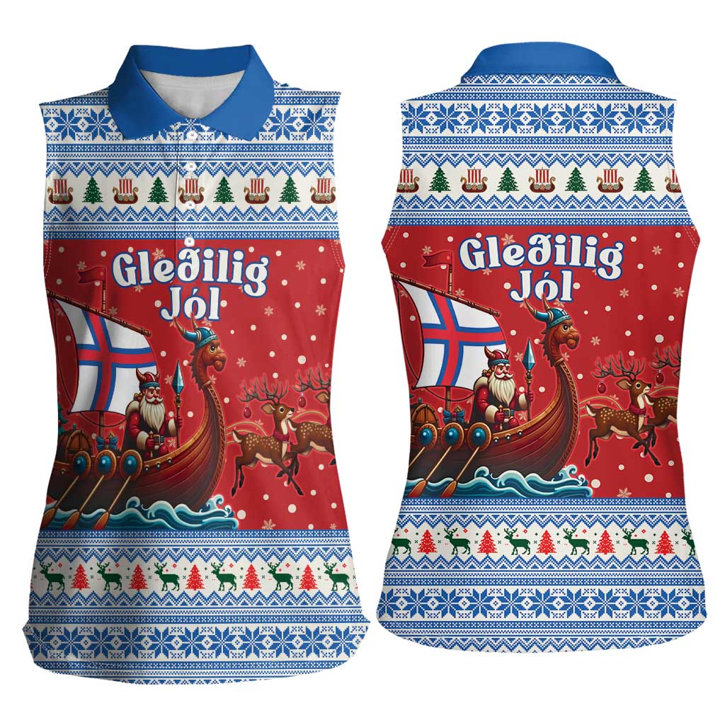 Faroe Islands Viking Santa Christmas Women Sleeveless Polo Shirt Funny Reindeer Norse Xmas - Wonder Print Shop