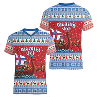 Faroe Islands Viking Santa Christmas Women V-Neck T-Shirt Funny Reindeer Norse Xmas - Wonder Print Shop