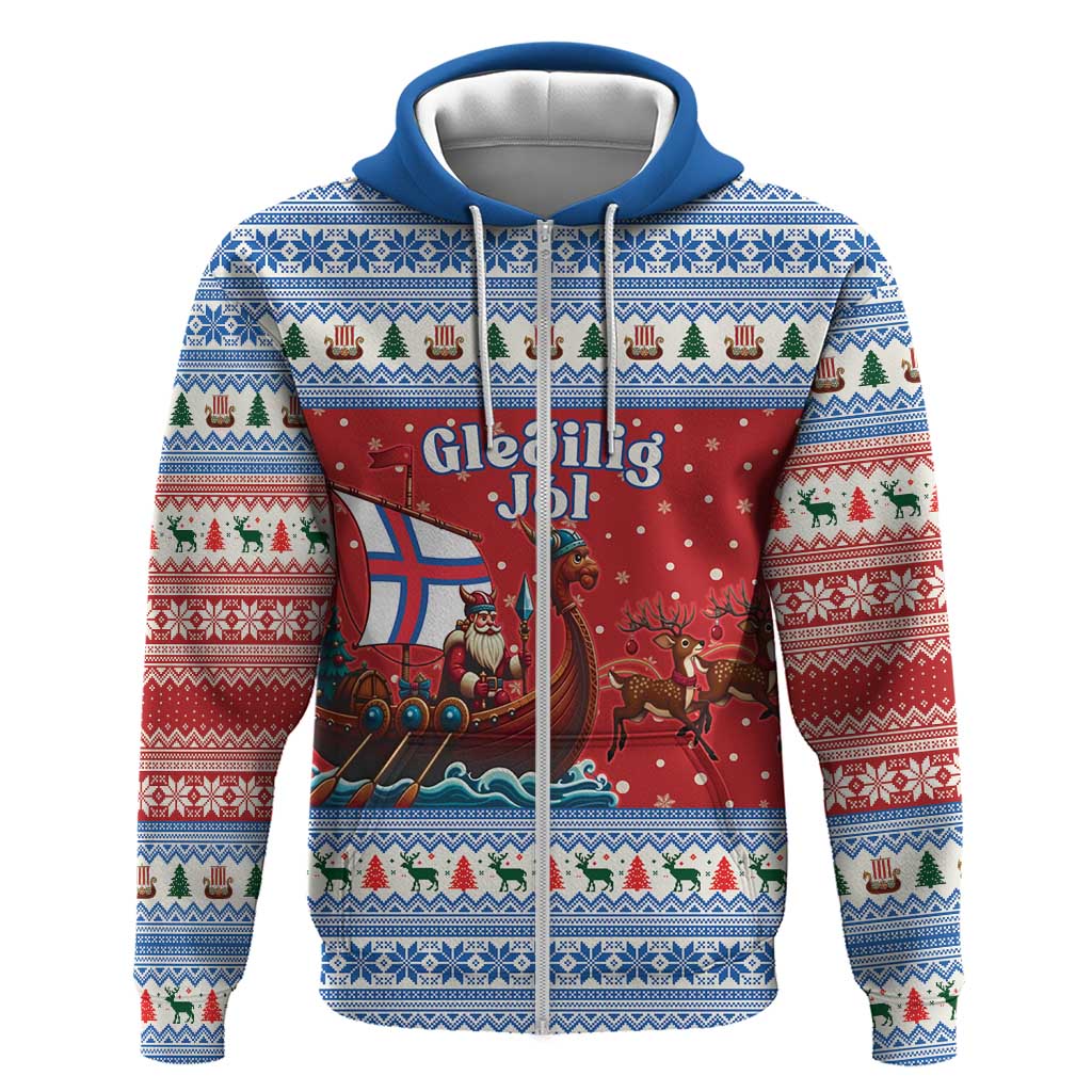 Faroe Islands Viking Santa Christmas Zip Hoodie Funny Reindeer Norse Xmas - Wonder Print Shop