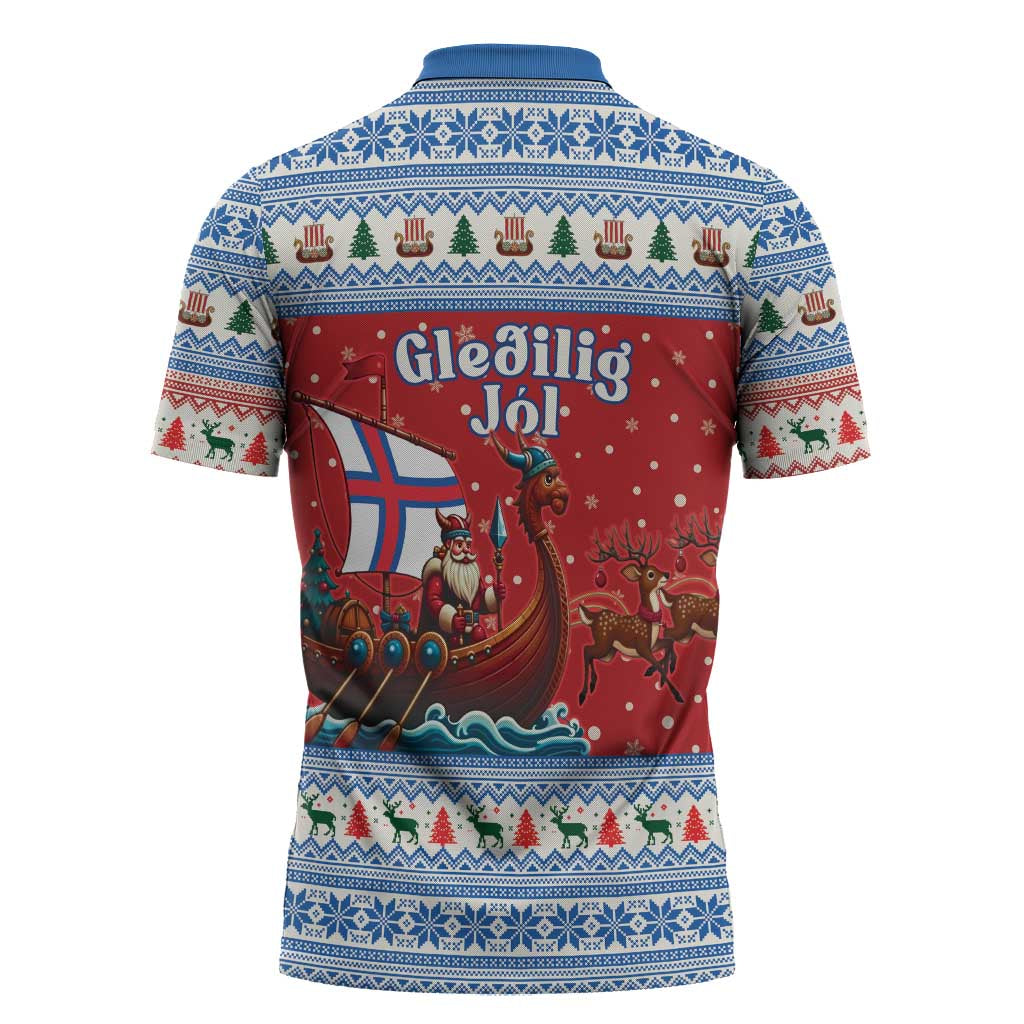 Faroe Islands Viking Santa Christmas Zipper Polo Shirt Funny Reindeer Norse Xmas - Wonder Print Shop