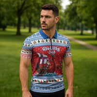 Faroe Islands Viking Santa Christmas Zipper Polo Shirt Funny Reindeer Norse Xmas - Wonder Print Shop