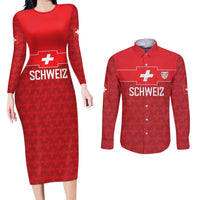 Custom World Football 2026 Switzerland Couples Matching Long Sleeve Bodycon Dress and Long Sleeve Button Shirt Schweiz Hopp Schwiiz - Wonder Print Shop