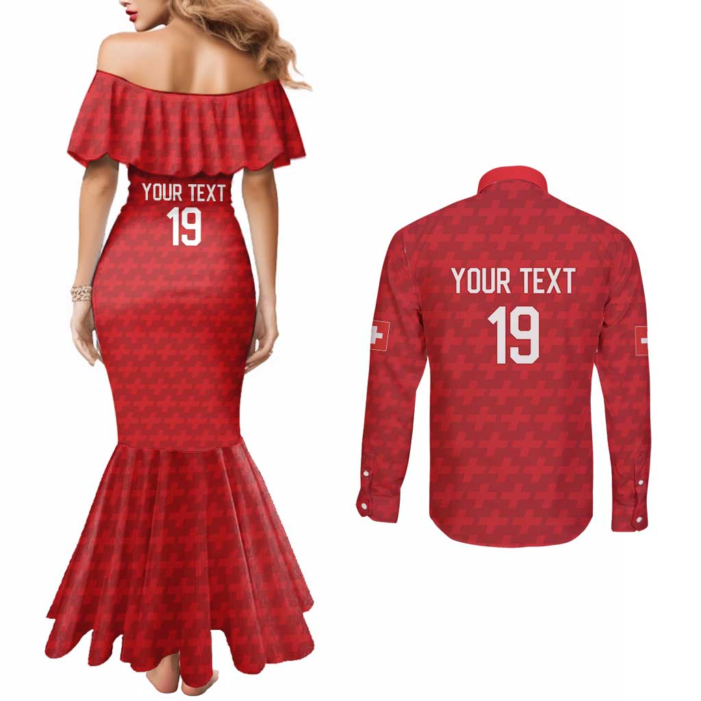 Custom World Football 2026 Switzerland Couples Matching Mermaid Dress and Long Sleeve Button Shirt Schweiz Hopp Schwiiz - Wonder Print Shop