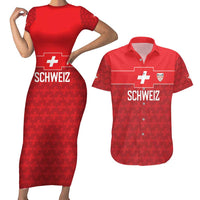 Custom World Football 2026 Switzerland Couples Matching Short Sleeve Bodycon Dress and Hawaiian Shirt Schweiz Hopp Schwiiz - Wonder Print Shop