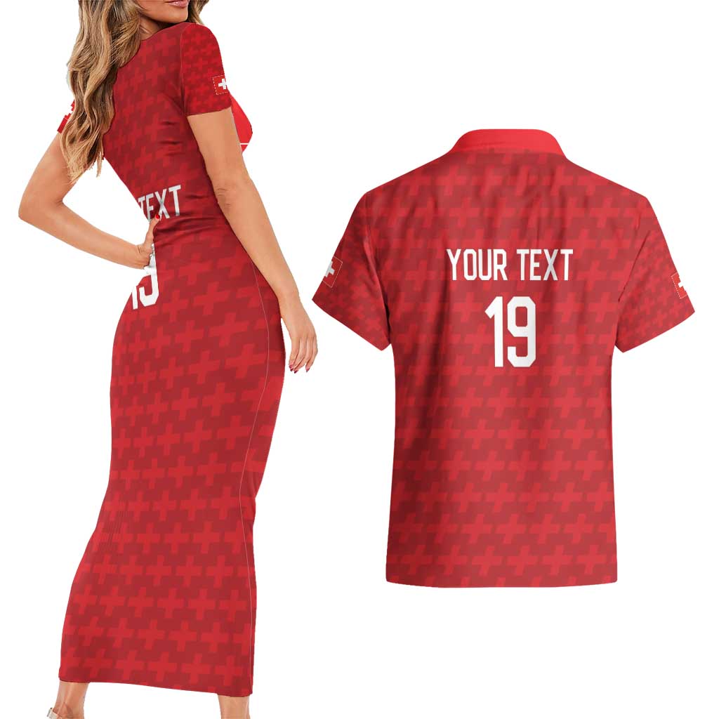 Custom World Football 2026 Switzerland Couples Matching Short Sleeve Bodycon Dress and Hawaiian Shirt Schweiz Hopp Schwiiz - Wonder Print Shop